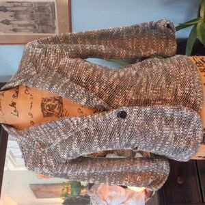 About A Girl Black and White Woven Knit Single Button Blazer Jacket